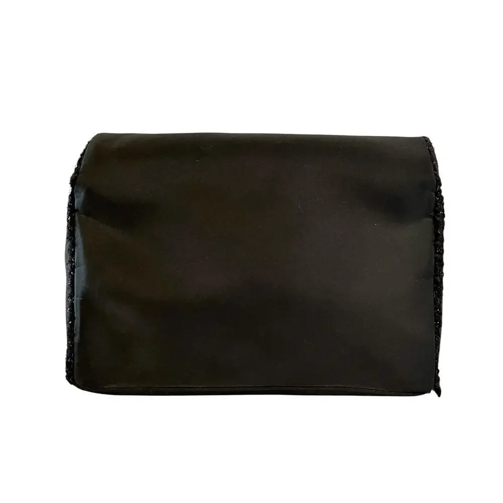 Chanel Parfums Black Satin Faux Tweed Travel Toiletry Bag Makeup Pouch